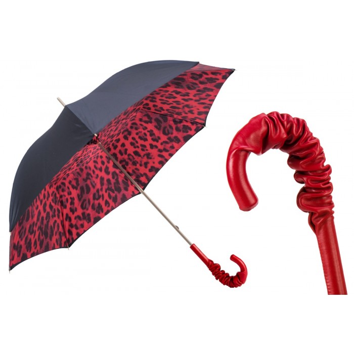 Зонт Pasotti «Леопардовый» красный с черным