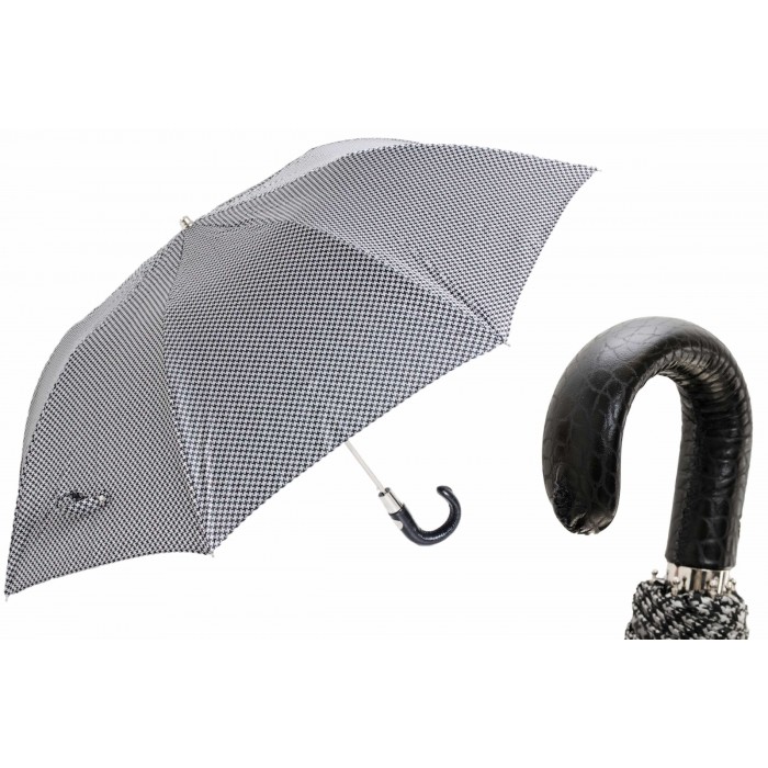 Зонт Pasotti складной «Пье-де-пуль» с кожаной ручкой